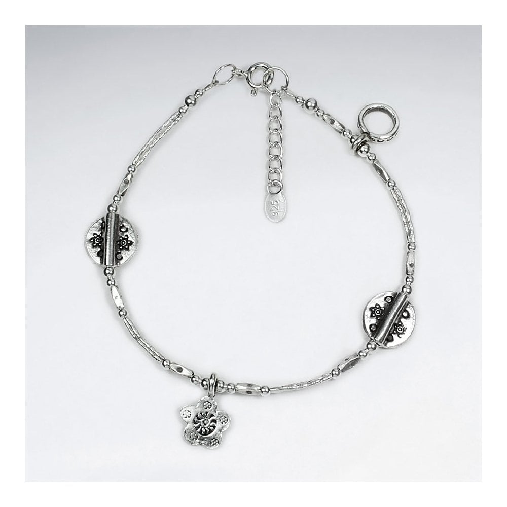 Adjustable Hill Tribe Silver Beaded Charm Bracelet