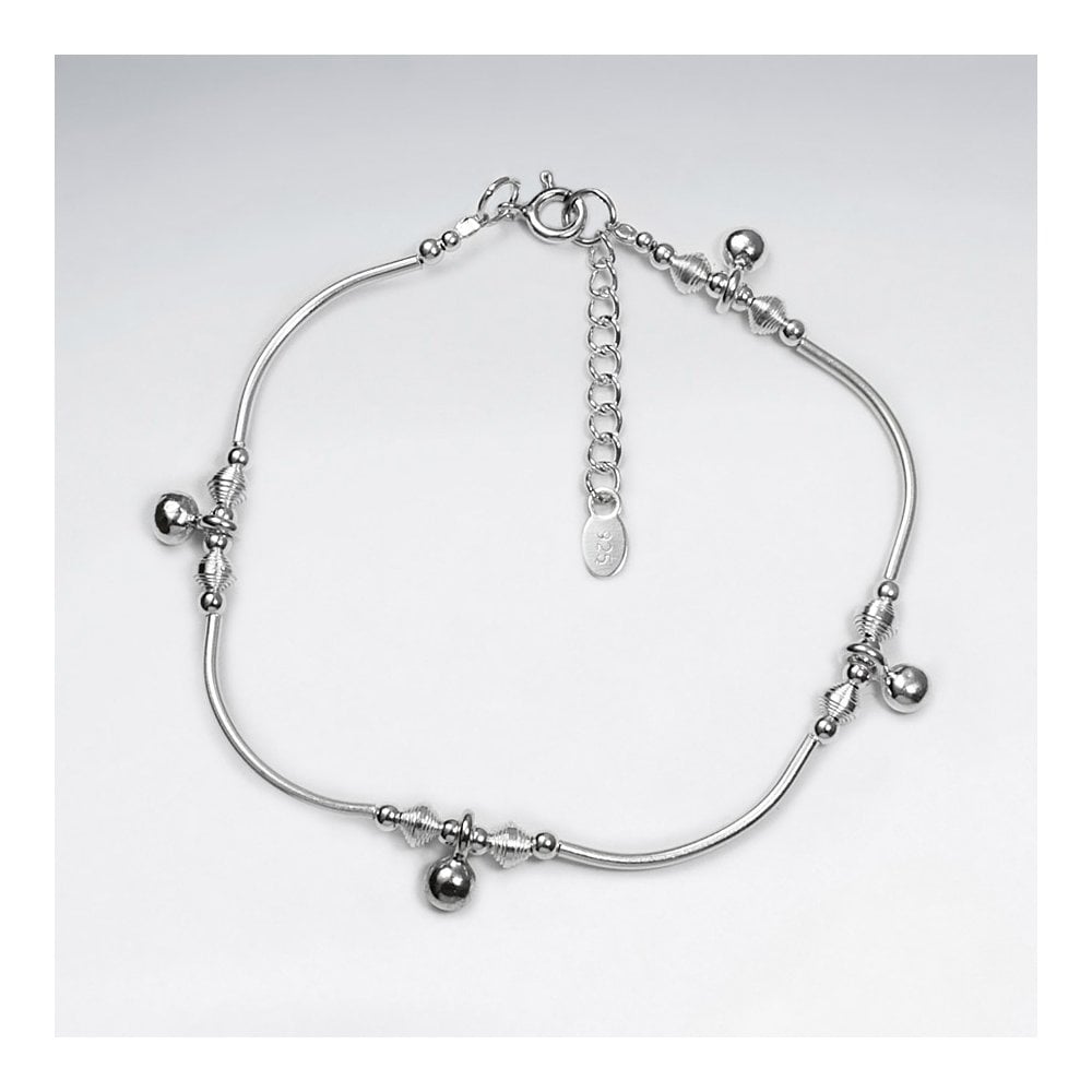 Hill Tribe Silver Ball Charm With Curve Bar Bracelet