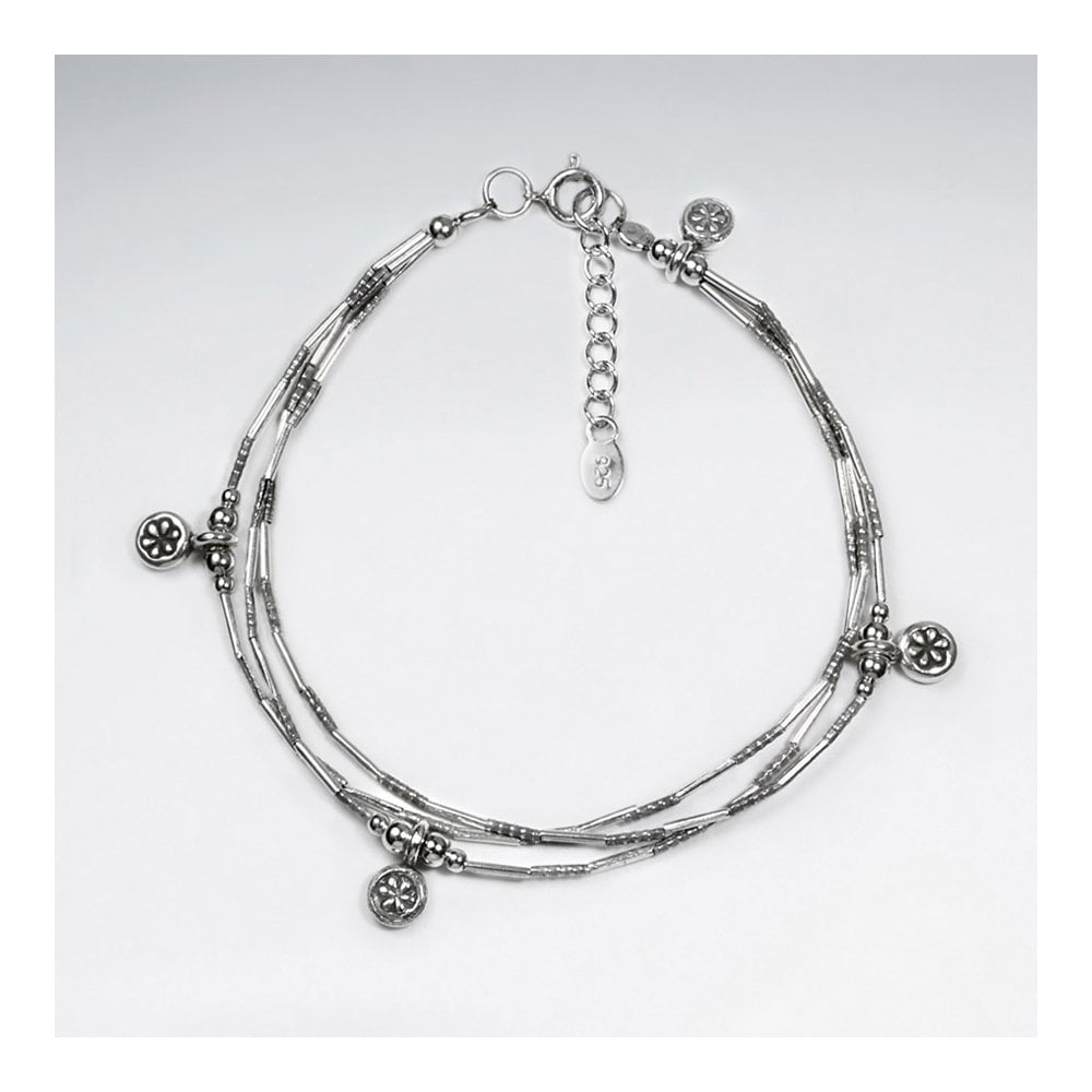 Hill Tribe Silver Multi-Strand Beaded Charm Bracelet