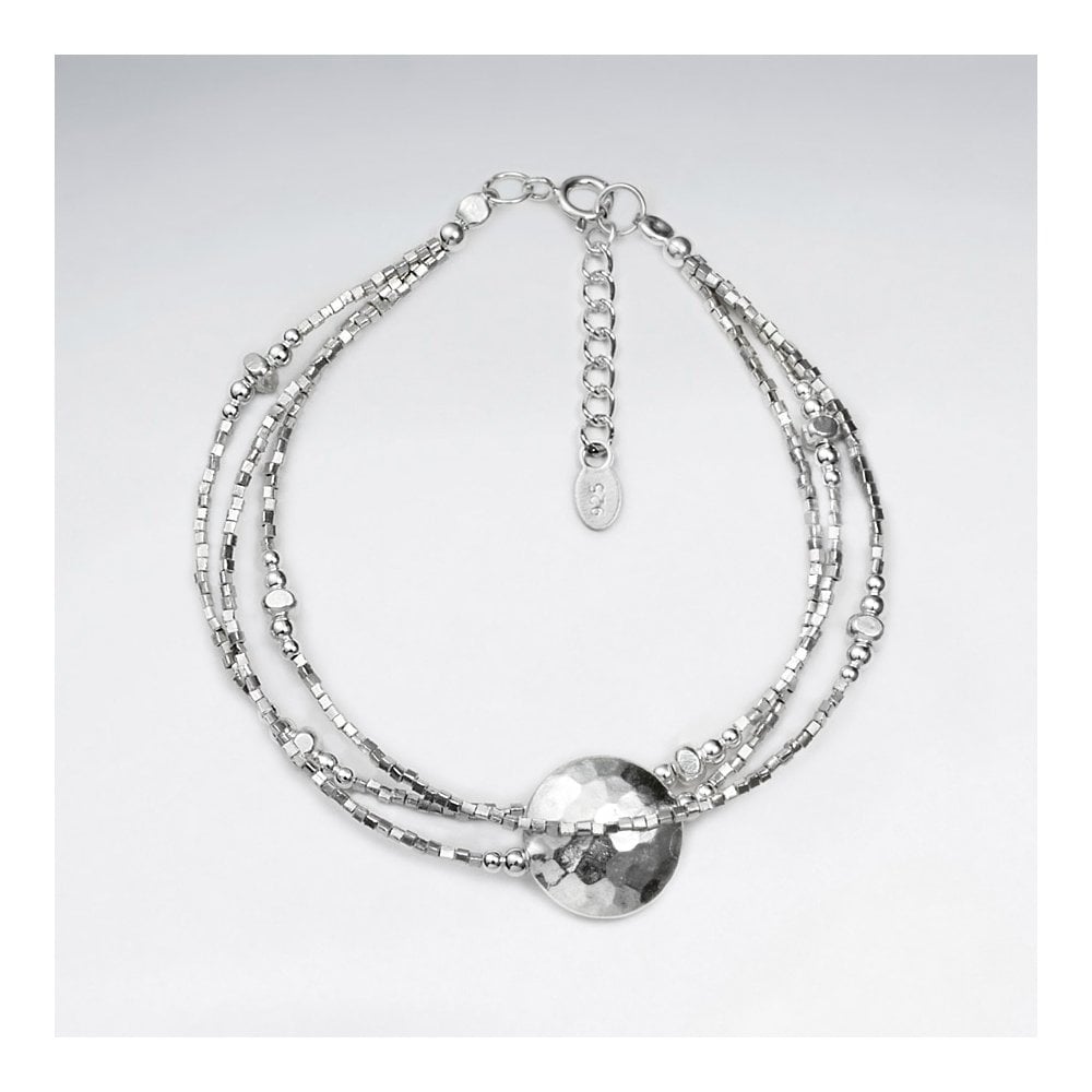 Hill Tribe Silver Bead with Hammered Charm Bracelet