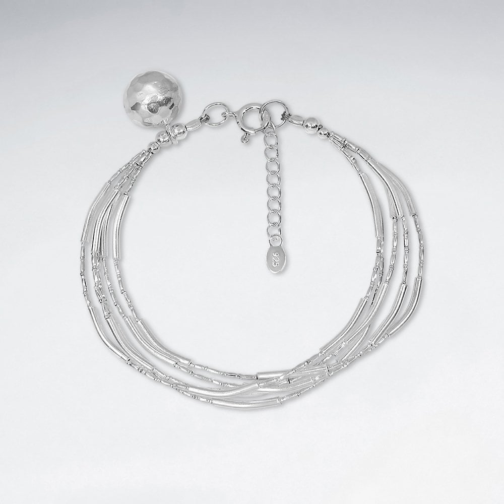 Karen Silver Multi-Strand with Hammered Charm Bracelet