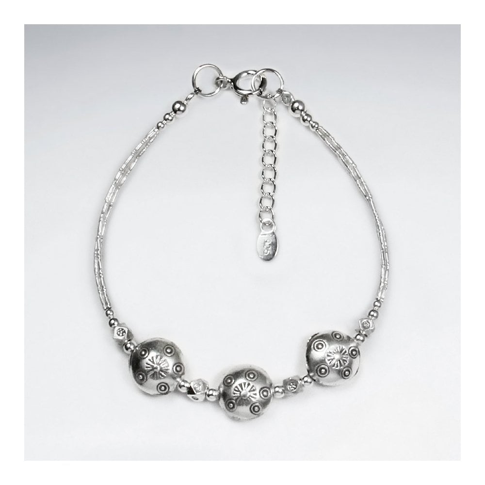 Fancy Hill Tribe Silver Triple Ball Statement Bracelet