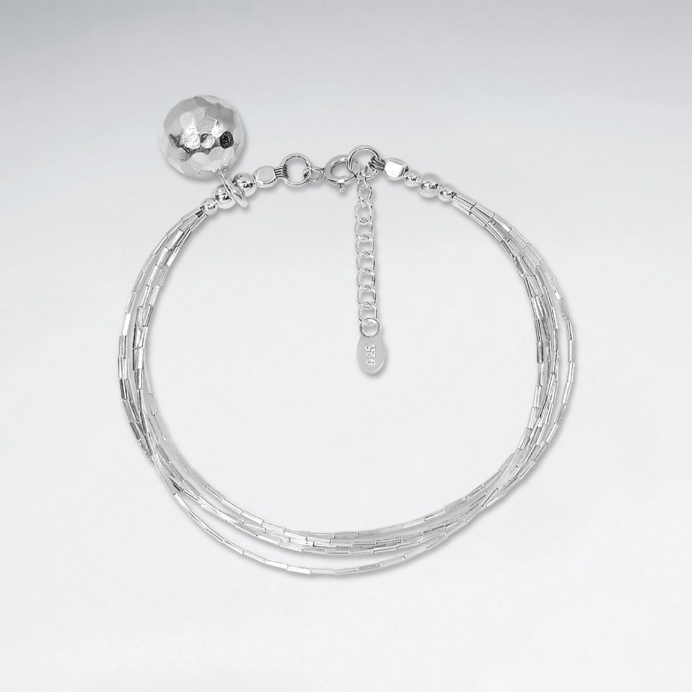 Silver Simple Multi-Strand with Hammered Charm Bracelet