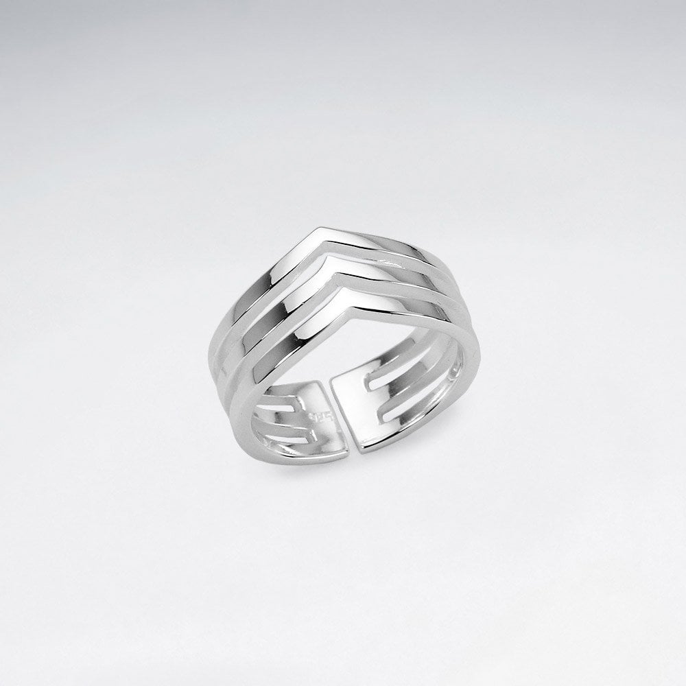 Sterling Silver Triple Band Chevron Point Ring