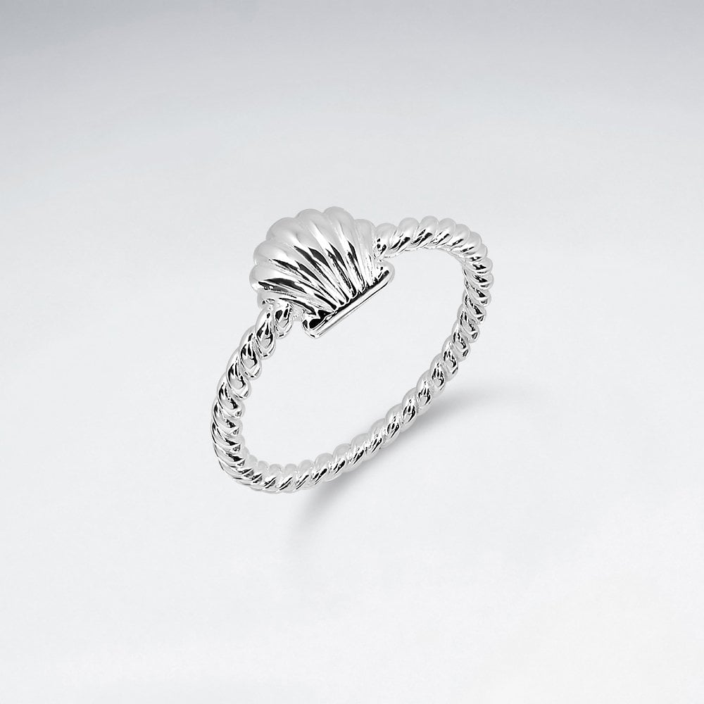 Sterling Silver Rope Twist Seashell Ring