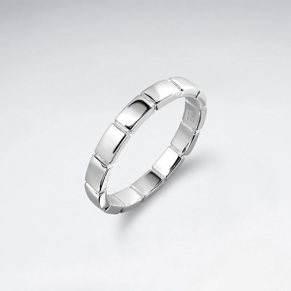 Sterling Silver Lined Geometric Ring