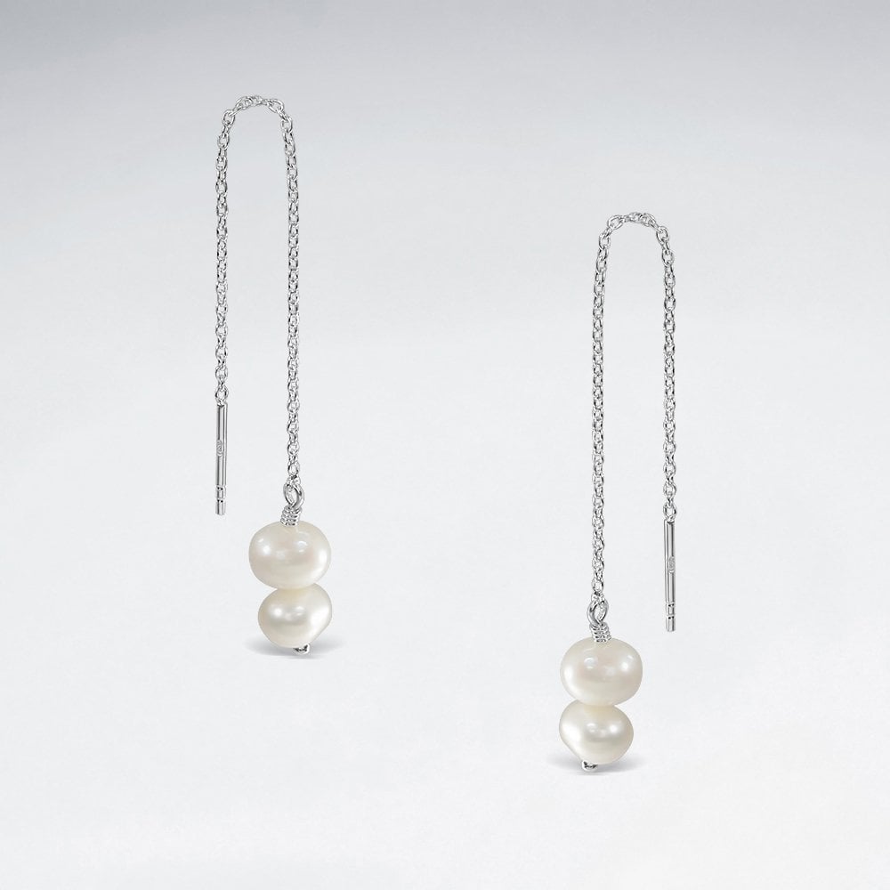 Pearl Threader Earrings in Sterling Silver