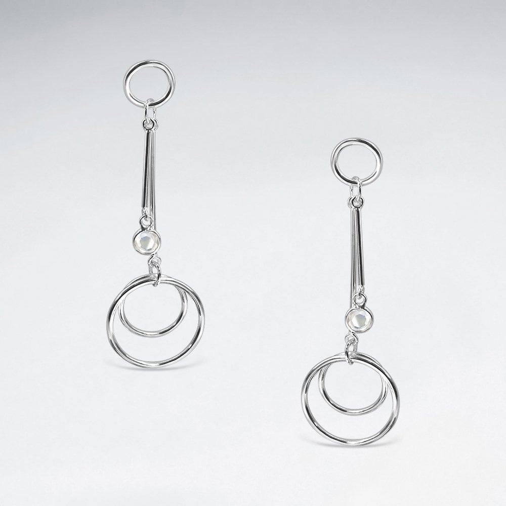 Sterling Silver and CZ Dangle Circle Stud Earrings