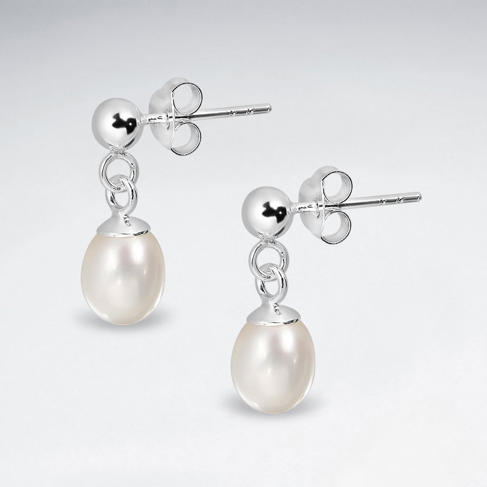 Sterling Silver Faux Pearl Dangle Earrings