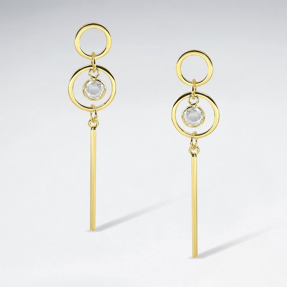 Sterling Silver and CZ Long Bar with Circle  Earrings