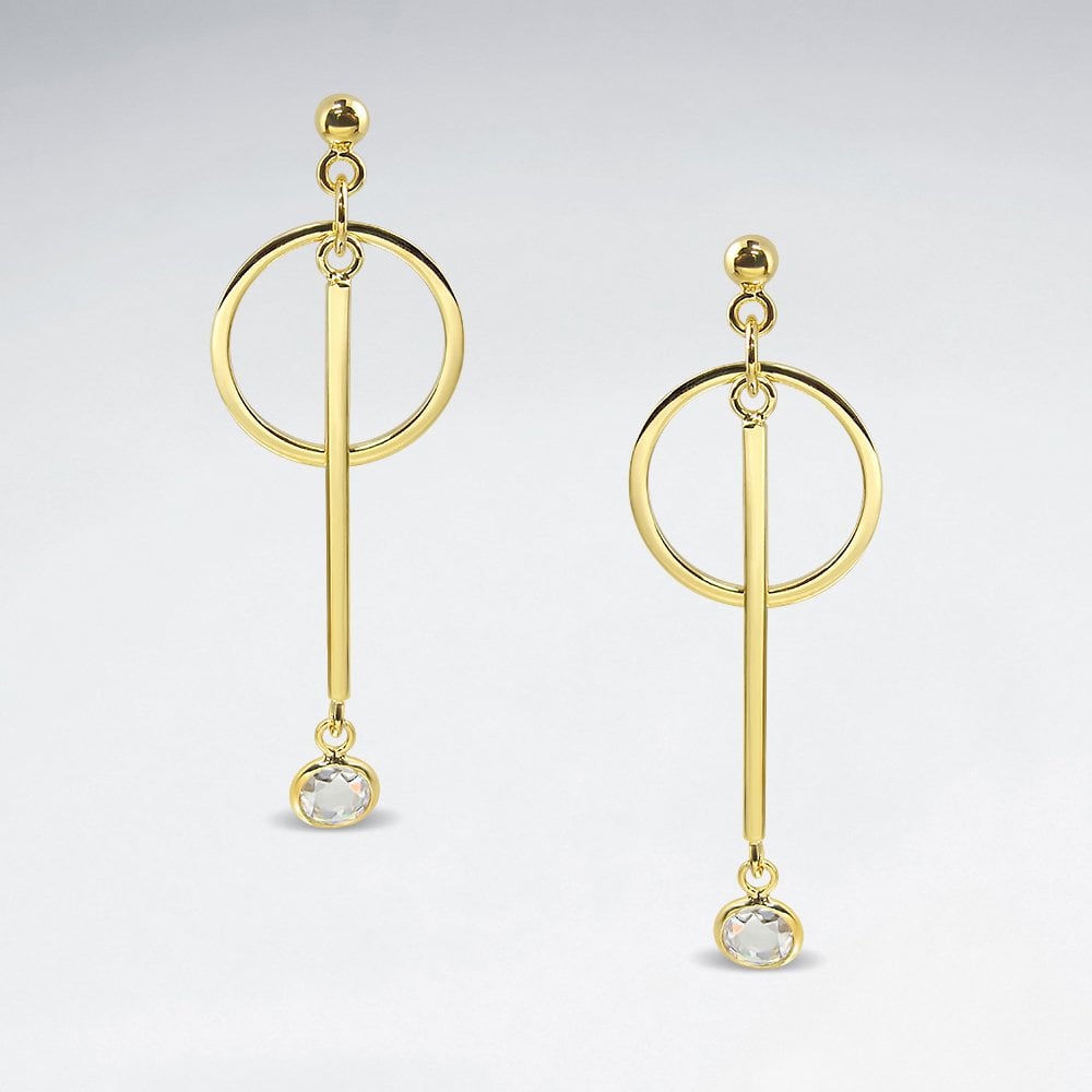 Sterling Silver and CZ Circle Bar Dangle Earrings