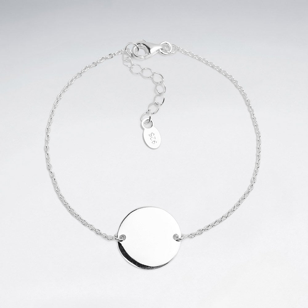 Sterling Silver Engravable Disk Circle Plate Bracelet