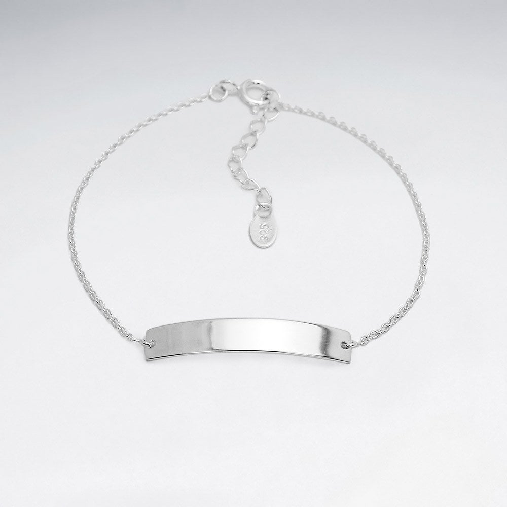 Silver Engravable Curved Horizontal Bar Bracelet