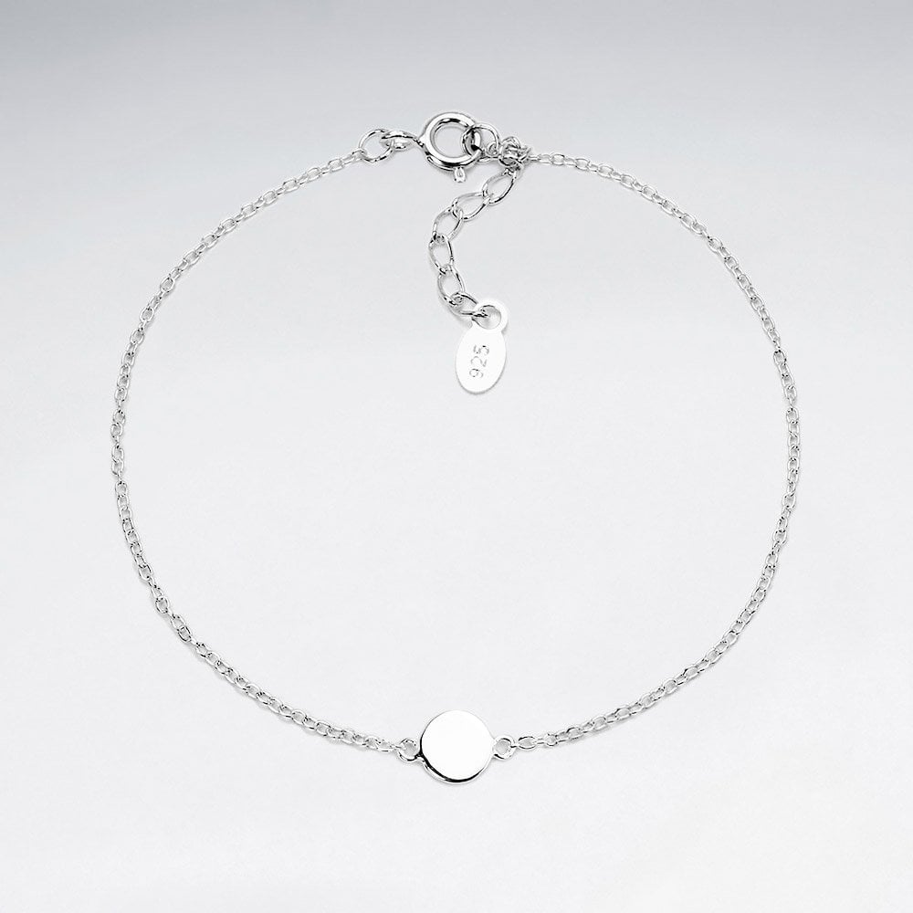 Silver Engravable Circle Silhouette Adjustable Bracelet