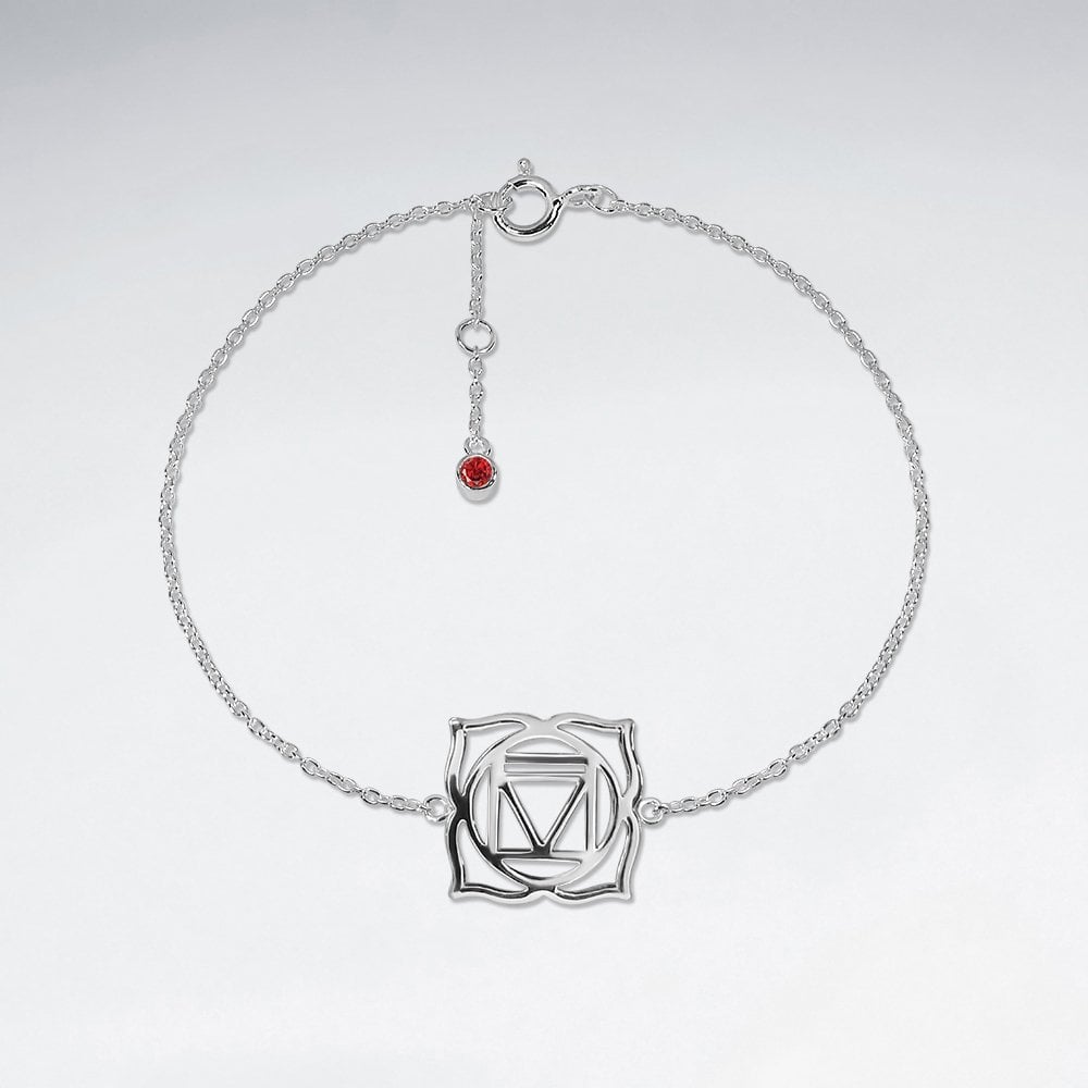 Silver and Garnet CZ Muladhara Root Chakra Bracelet