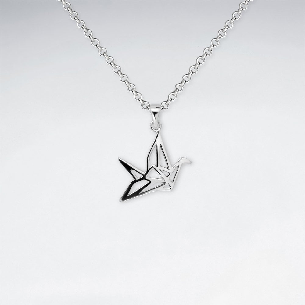 Sterling Silver Origami Crane Bird Pendant