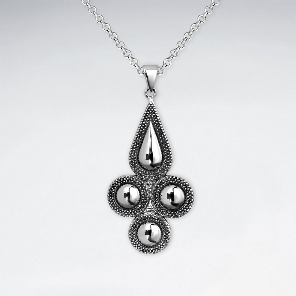 Sterling Silver Bali Style Teardrop and Circles Pendant