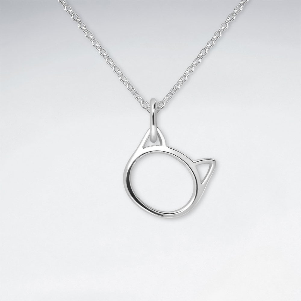 Sterling Silver Simple Cat Face Pendant