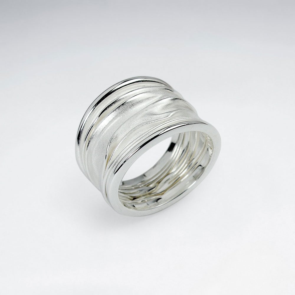 925 Silver Sand Blasted & High Polished Wrinkle Ring