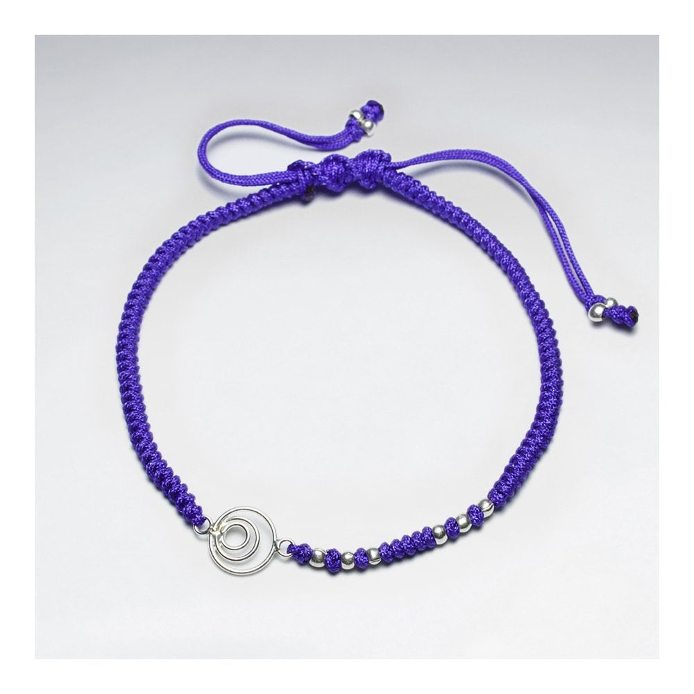 7 '' Adjustable Red Macrame Nylon Cord Bracelet With Silver Beads and Open Circles Charm