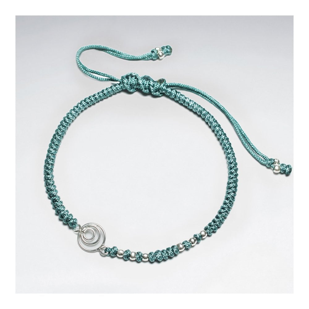 7 '' Adjustable Red Macrame Nylon Cord Bracelet With Silver Beads and Open Circles Charm