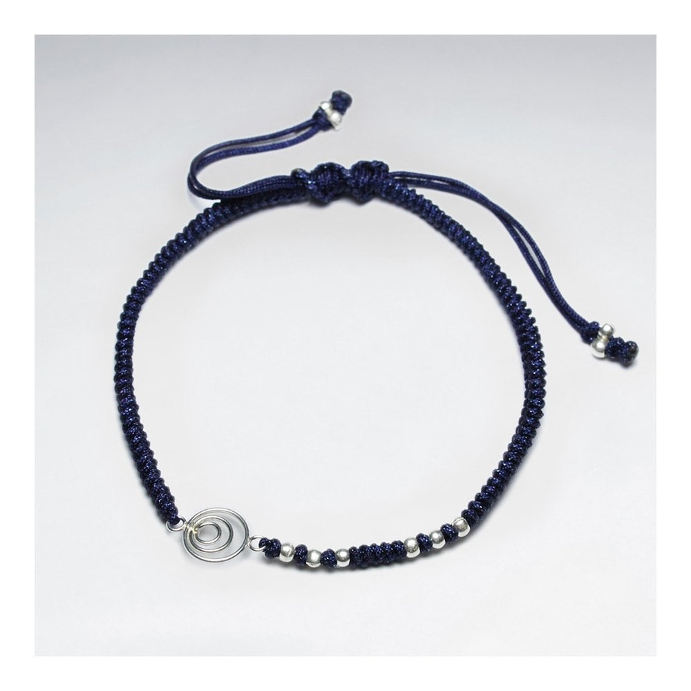7 '' Adjustable Red Macrame Nylon Cord Bracelet With Silver Beads and Open Circles Charm