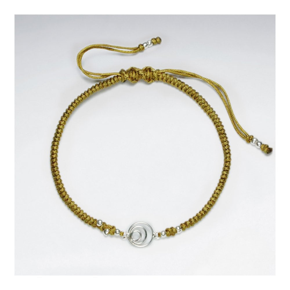 7 '' Adjustable Blue Macrame Nylon Cord Bracelet With Silver Beads and Open Circles Charm