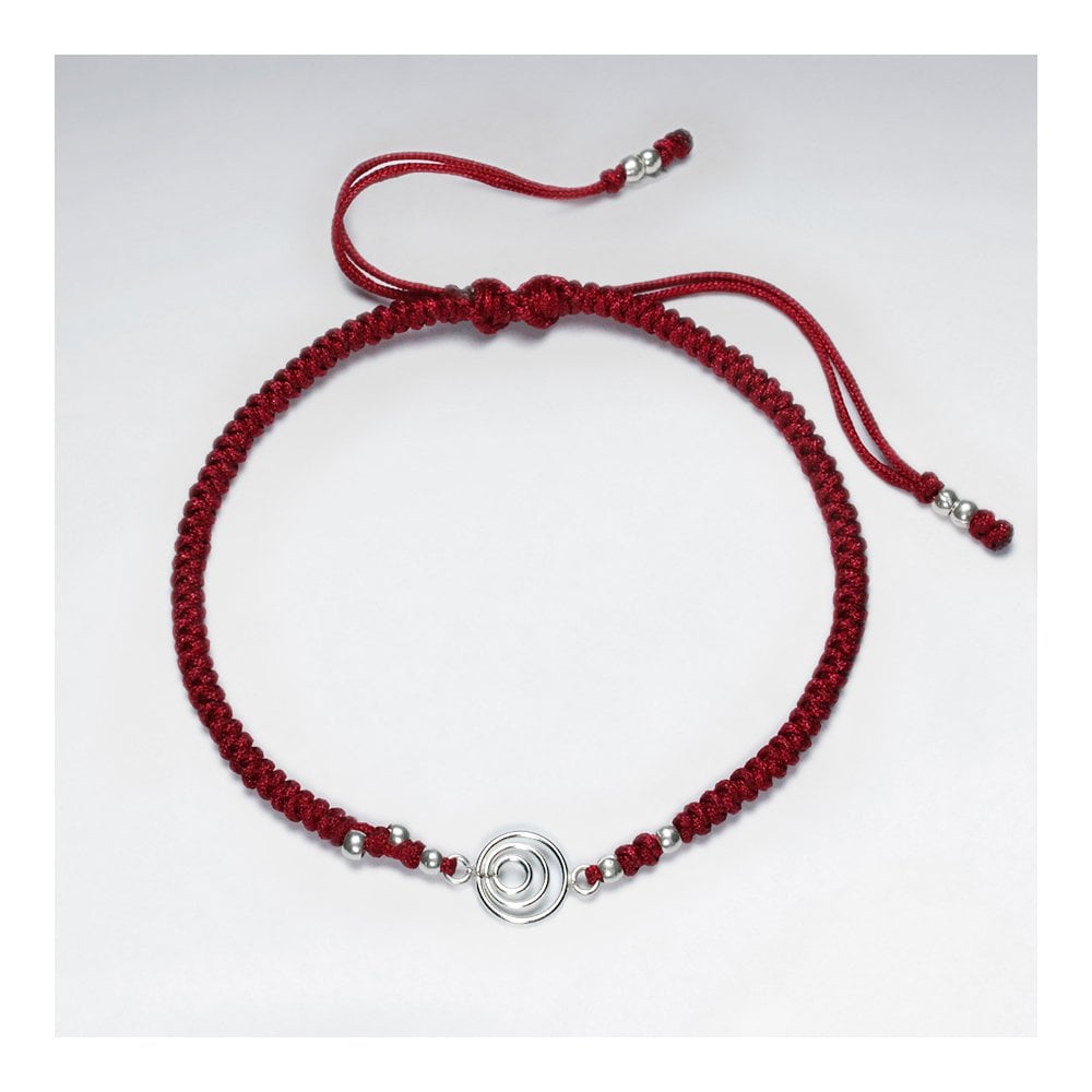7 '' Adjustable Blue Macrame Nylon Cord Bracelet With Silver Beads and Open Circles Charm