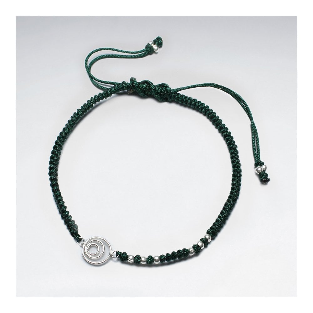 7 '' Adjustable Red Macrame Nylon Cord Bracelet With Silver Beads and Open Circles Charm
