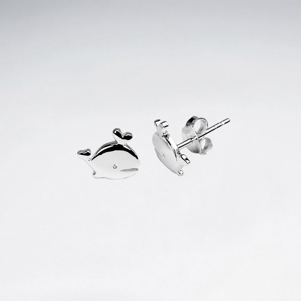 Sterling Silver Happy Whale Stud Earrings