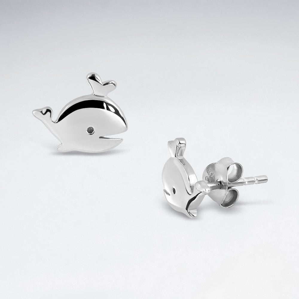 Sterling Silver Happy Whale Stud Earrings