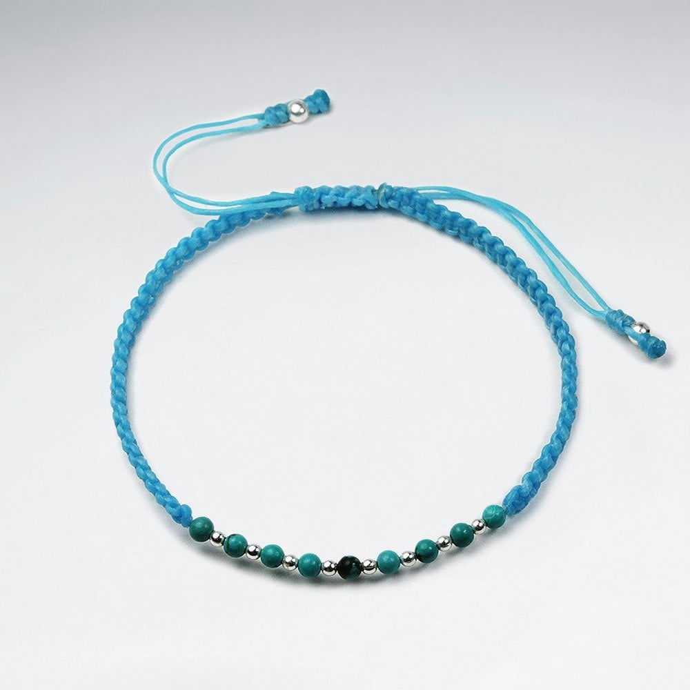 Adjustable Macrame Waxed Cotton Cord Bracelet With Tiger Eye and Alternating Silver Beads