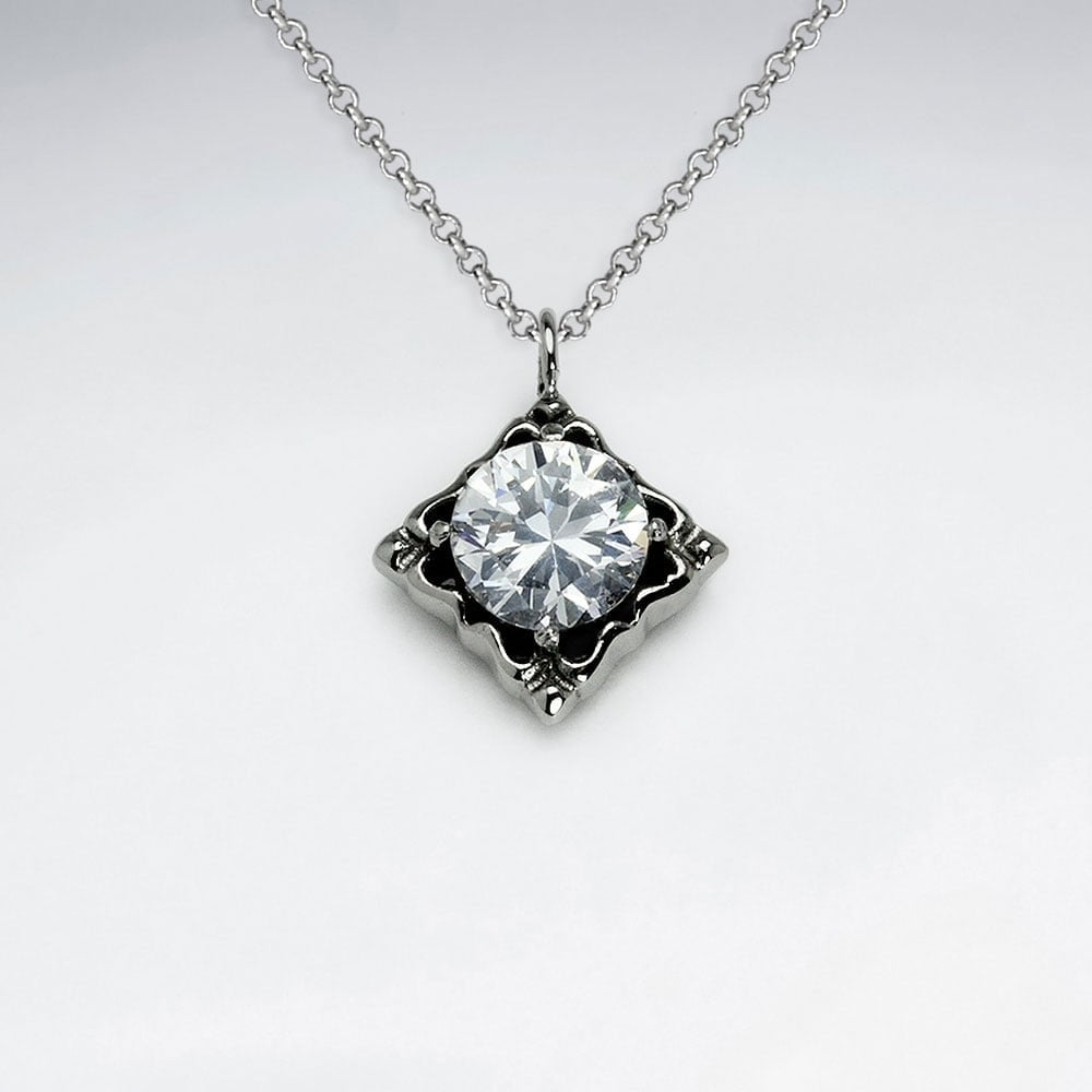 Stainless Steel Marquis Solitaire Crystal Pendant