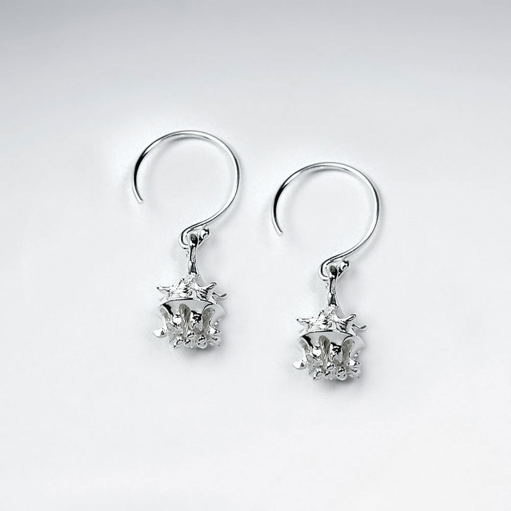Elaborate Design Organic Shape Sterling Silver Crinkled Drop Hook Earrings