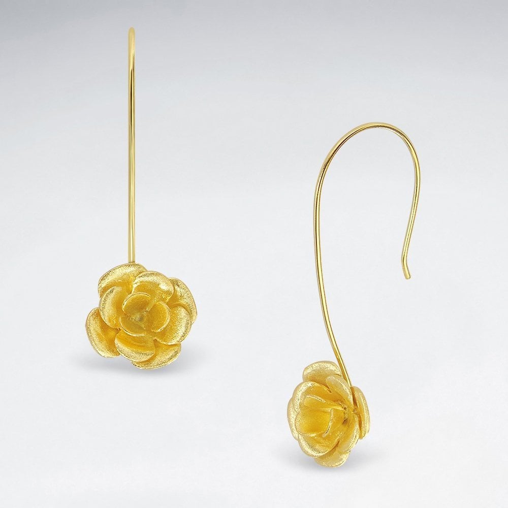 Stunning Sterling Silver Threader Hoop Rose Earrings