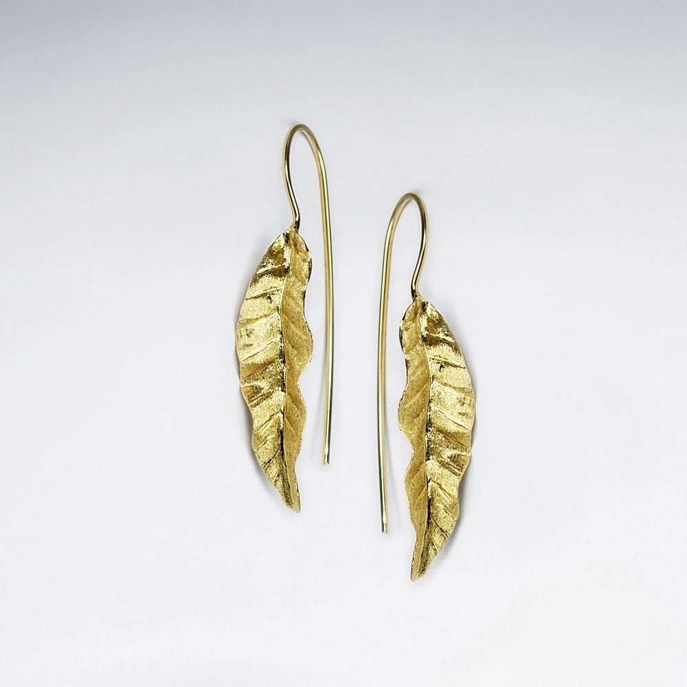 Detailed Leaf Foliage Drop Threader Earrings
