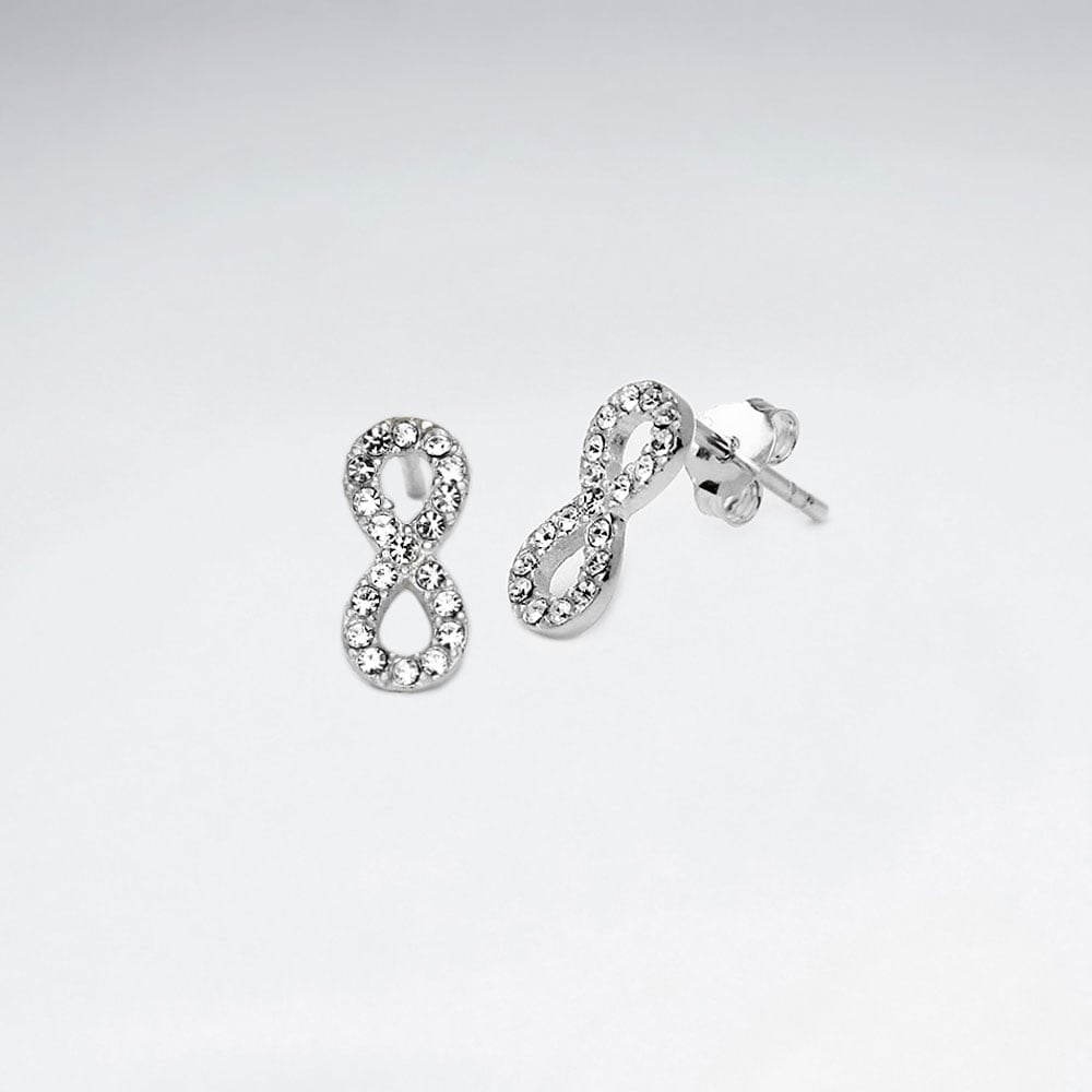 Crystal Encrusted Sterling Silver Infinity Stud Earrings