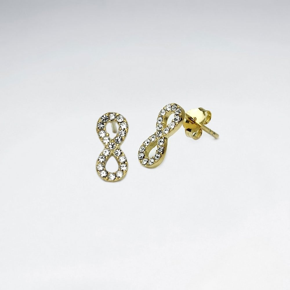 Crystal Encrusted Sterling Silver Infinity Stud Earrings