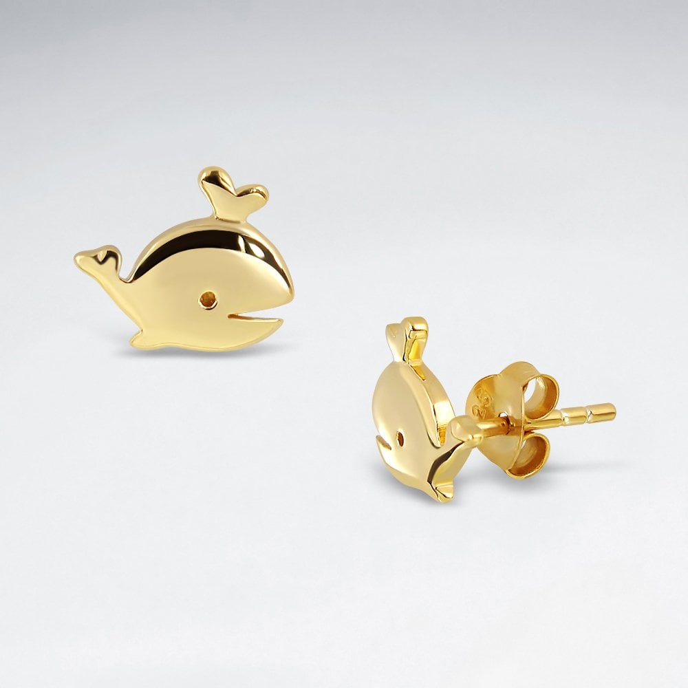 Sterling Silver Happy Whale Stud Earrings