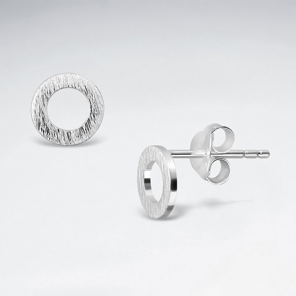 Sterling Silver Simple Openwork Matte Circle Stud Earrings