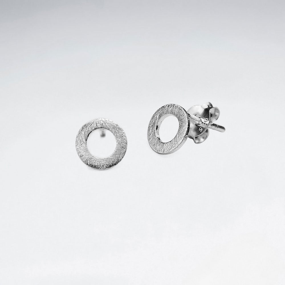 Sterling Silver Simple Openwork Matte Circle Stud Earrings
