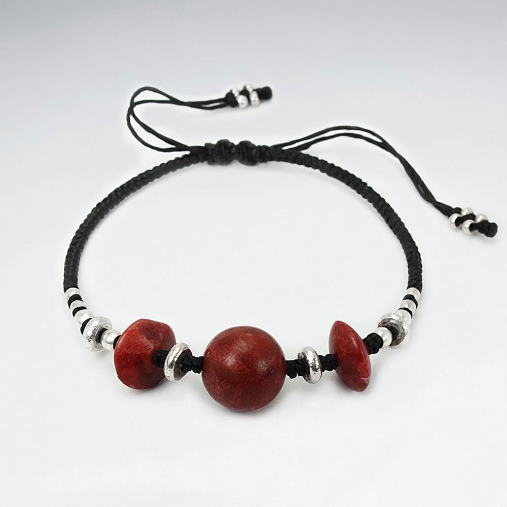 Chunky Waxed Cotton and Coral Bracelet