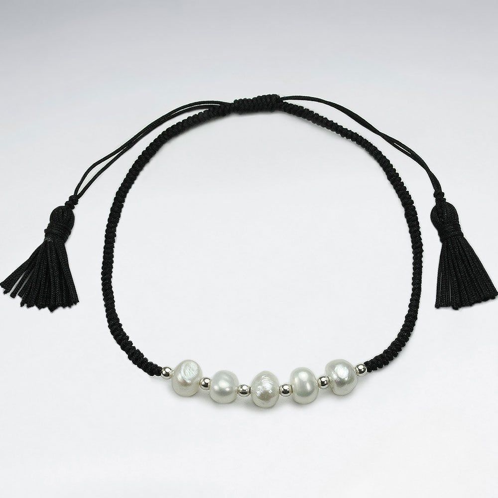 Nylon and Sterling Silver Bead Ball Bracelet