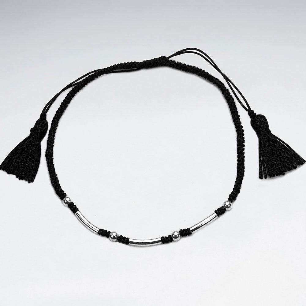 Waxed Cotton and Sterling Silver Bracelet