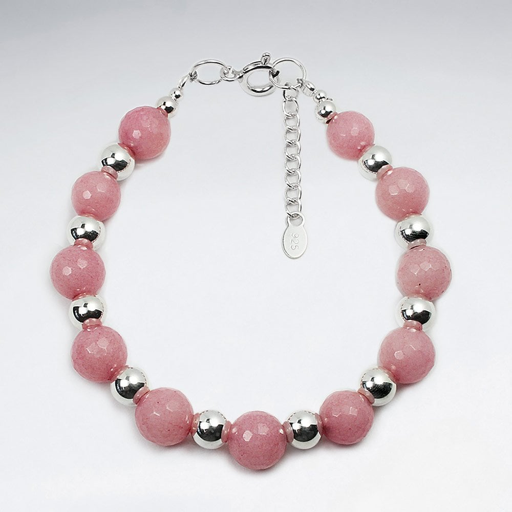 Sterling Silver and Gemstone Rhodonite Bracelet