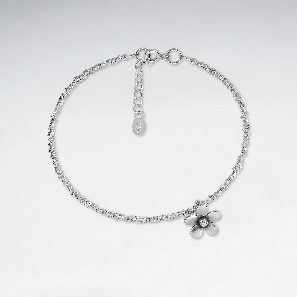 Sterling Silver Plumeria Flower Charm Bracelet