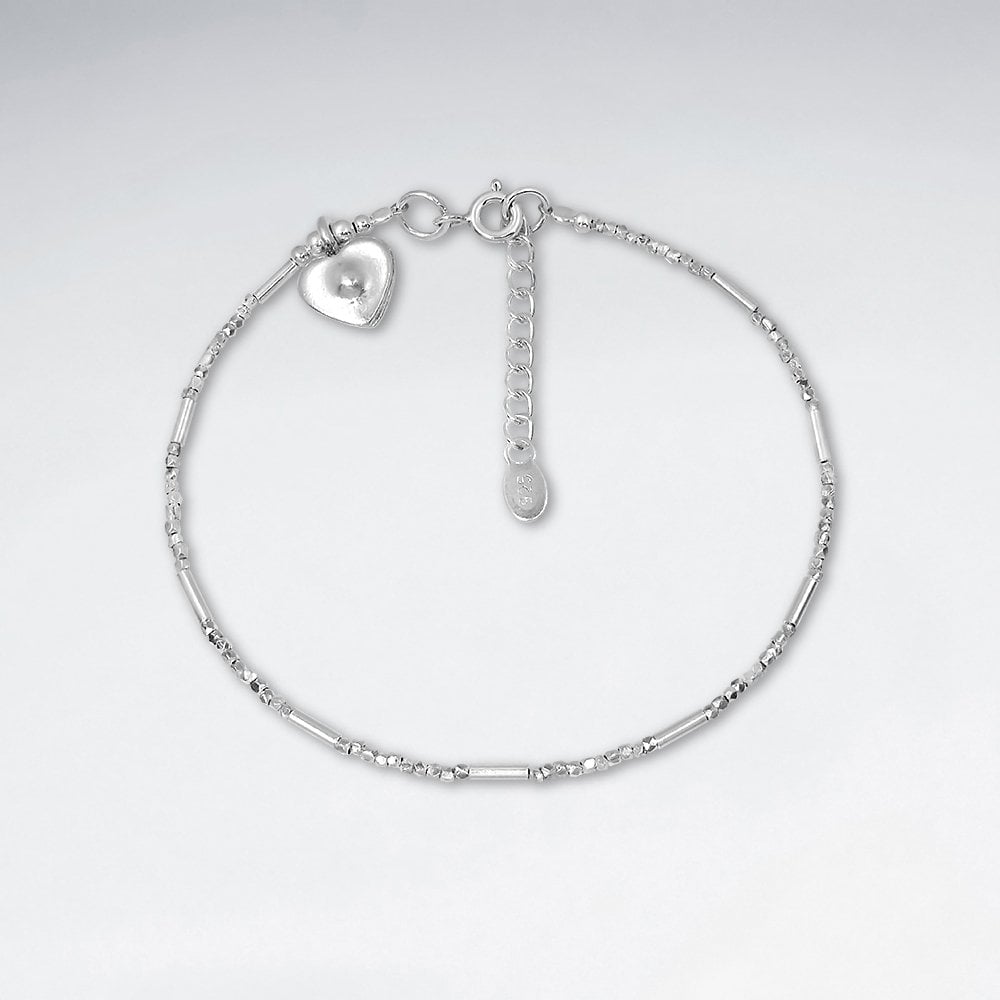 Dainty Sterling Silver Heart Charm Bracelet