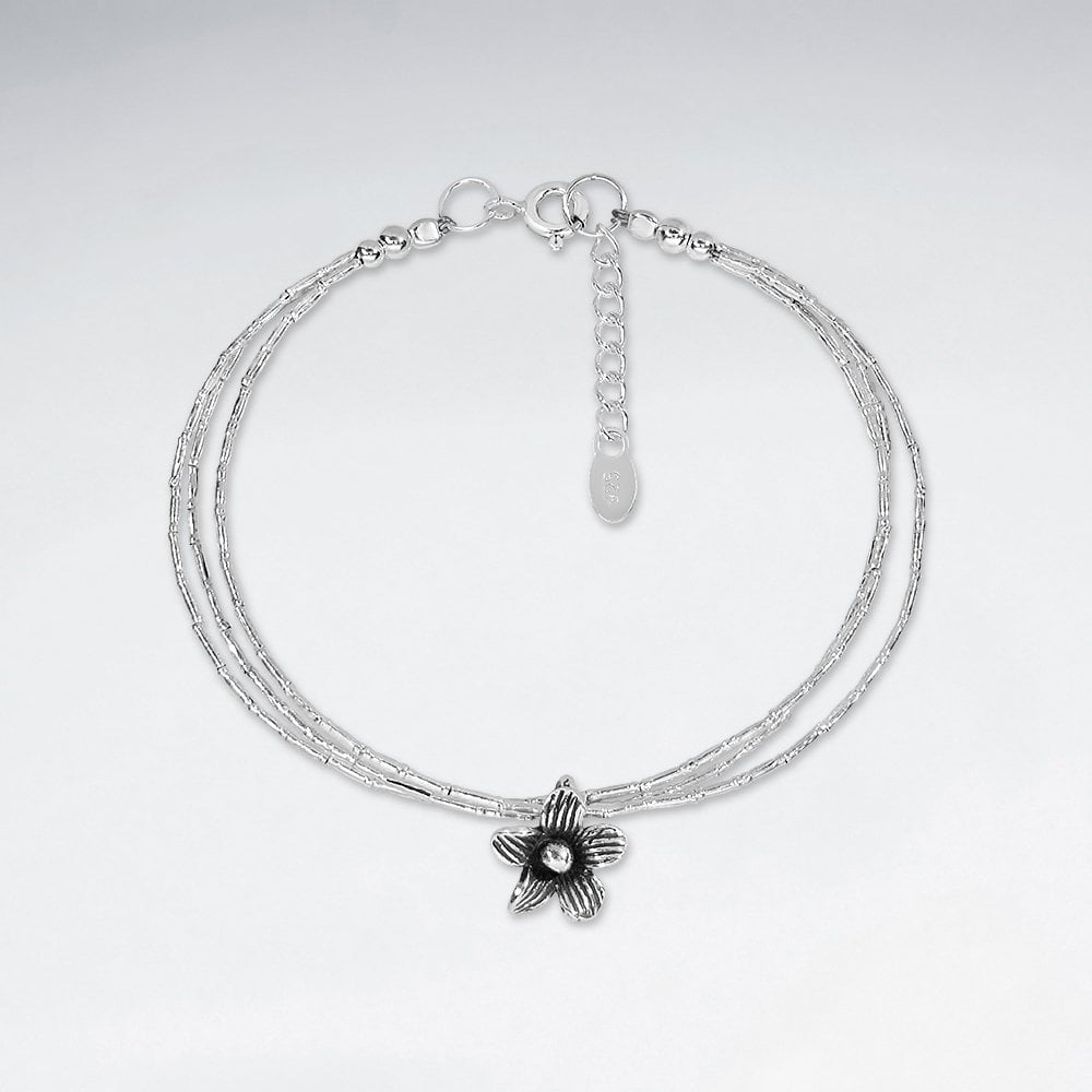 Multi-Strand Sterling Silver Flower Bracelet