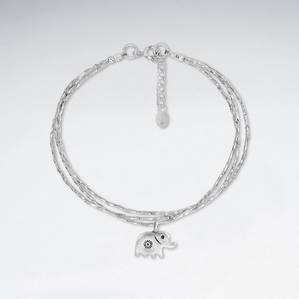 Multi-Strand Sterling Silver Elephant Bracelet