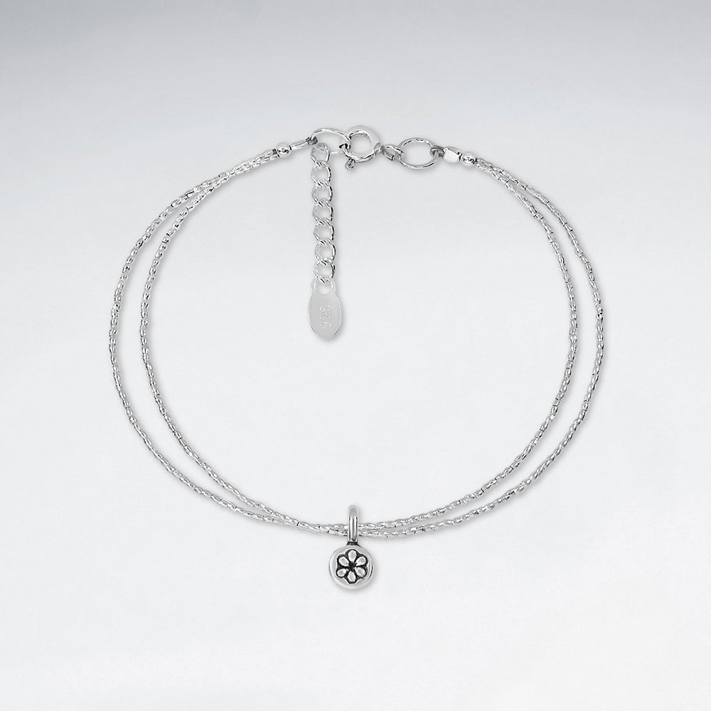 Multi-Strand Sterling Silver Flower Charm Bracelet